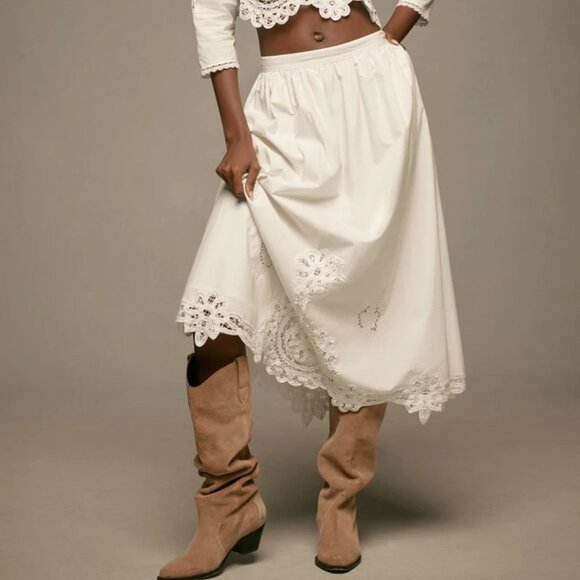 HUNTER BELL Dresses & Skirts - HUNTER BELL White Cotton Lace Midi Skirt NWT Sz 4